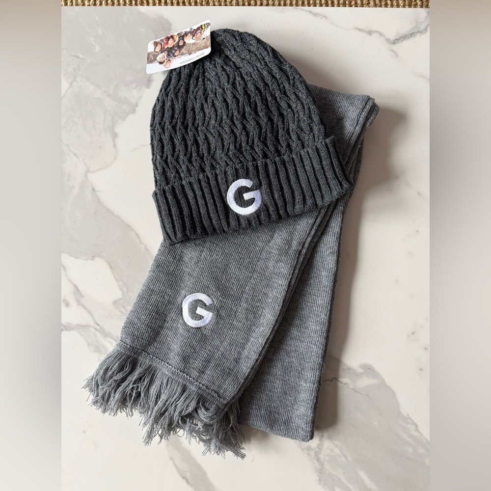 *SOLD* Google Beanie Knit Hat Gray & Scarf . Wear it. For warmth.